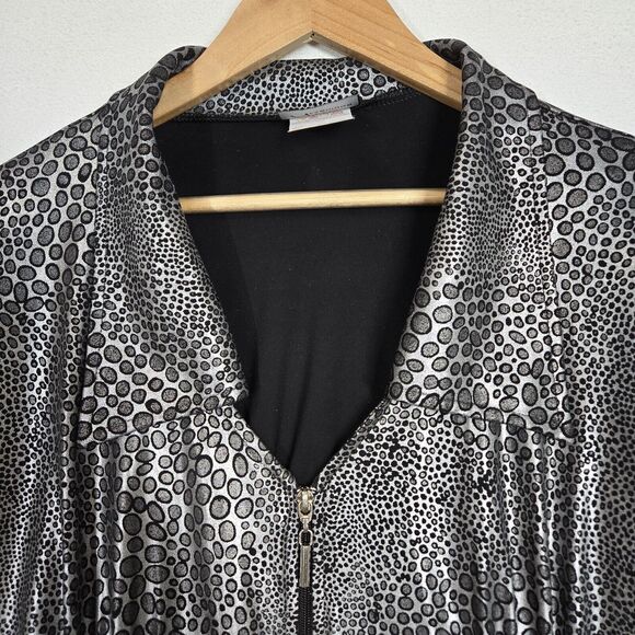 Artex Fashions Jacket Sz 2X Black Silver Metallic Animal Print Slinky Zip Up - Picture 3 of 14